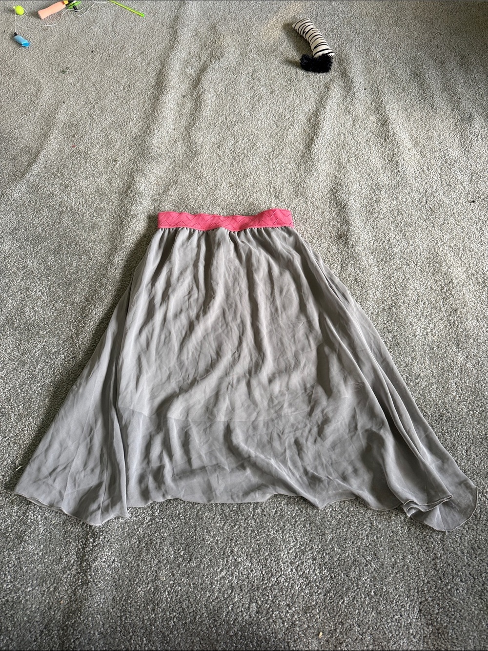LuLaRoe Gray High-Low Skirt with Pink Waistband